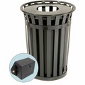 Global Industrial TrashTalk Outdoor Slatted Metal Trash Can w/Flat Lid, 36 Gal., Black 237726BKT